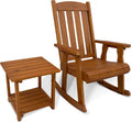 Wooden Rocking Chair with Comfortable Backrest Inclination, High Backrest and Deep Contoured Seat, Solid Fir Wood, Heavy Duty 600 LBS, for Backyard, Porch and Patio (Natural, with Side Table)
