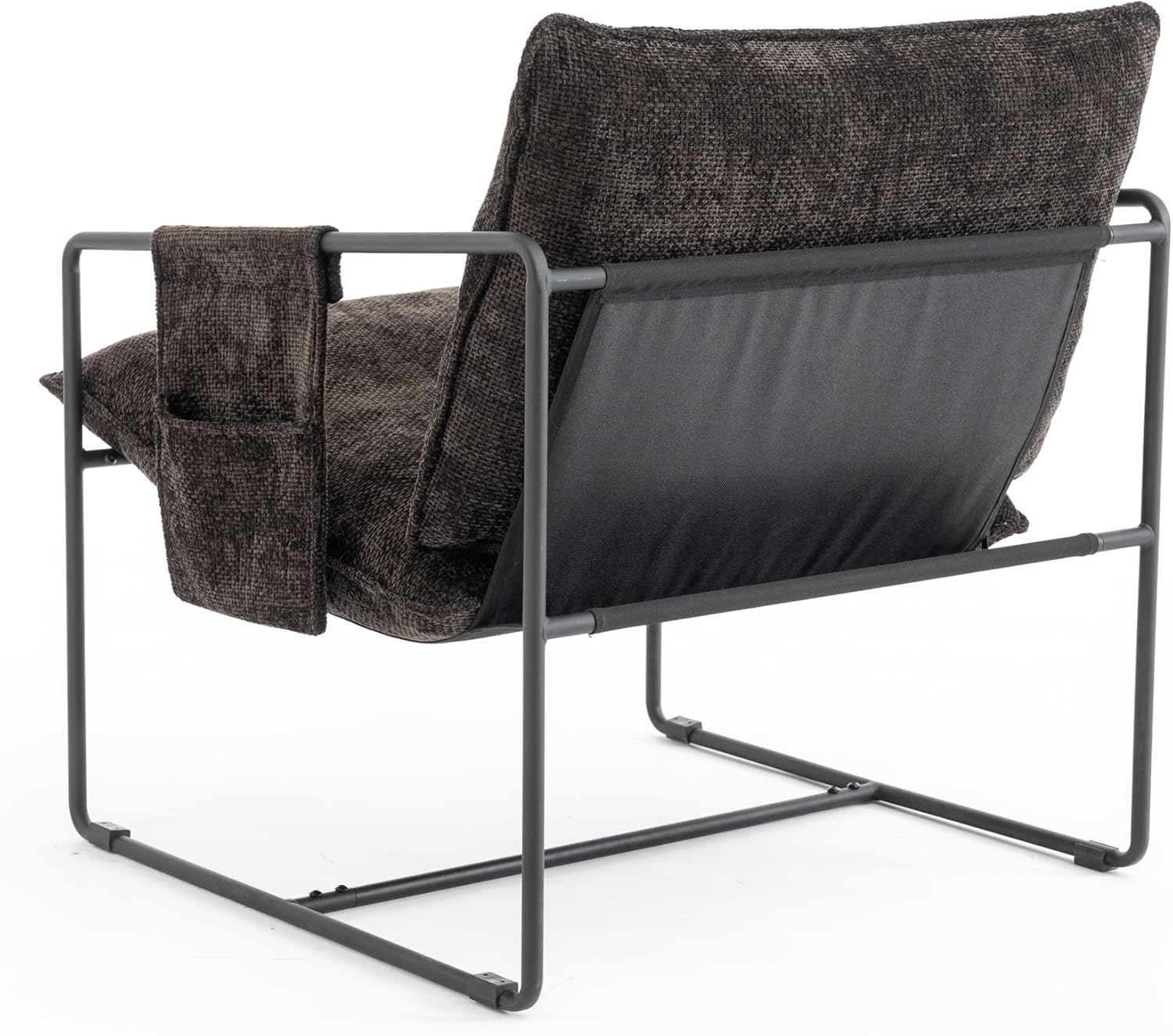 Comfy Sling Accent Chair Set of 2 Upholstered Hanging Armchairs with Pockets Metal Frame Skin-Friendly Fabric Reading Chair for Living Room Bedroom (Dark Grey Cushion & Black Metal Frame)
