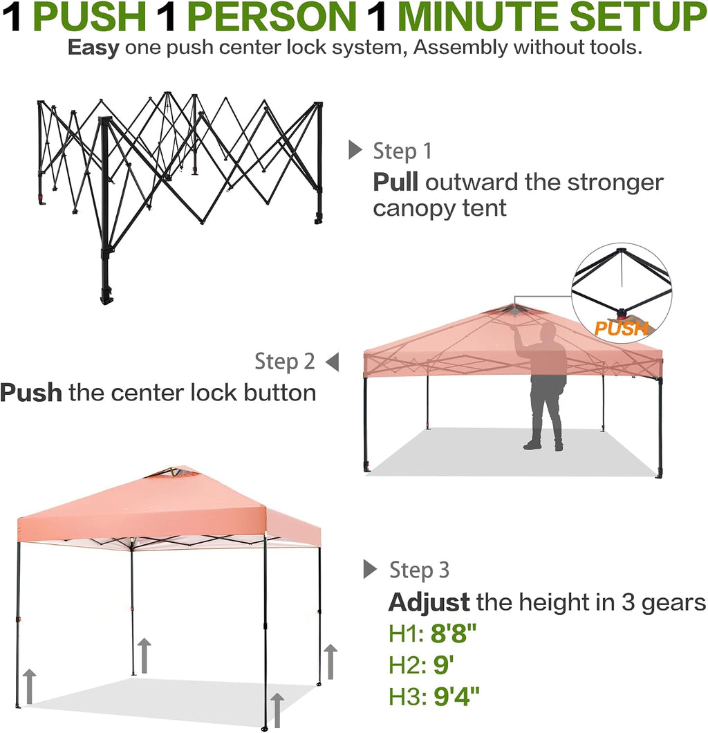 Tunbne 10'x10' Pop Up Canopy Tent with 1 Sidewall and 6 Pockets, One Push Setup, Instant Shade Tent with Vented Roof for Beach Patio Outdoor, Case, 8 Stakes, 4 Ropes, 4 Sandbags (Ocher, 10x10)