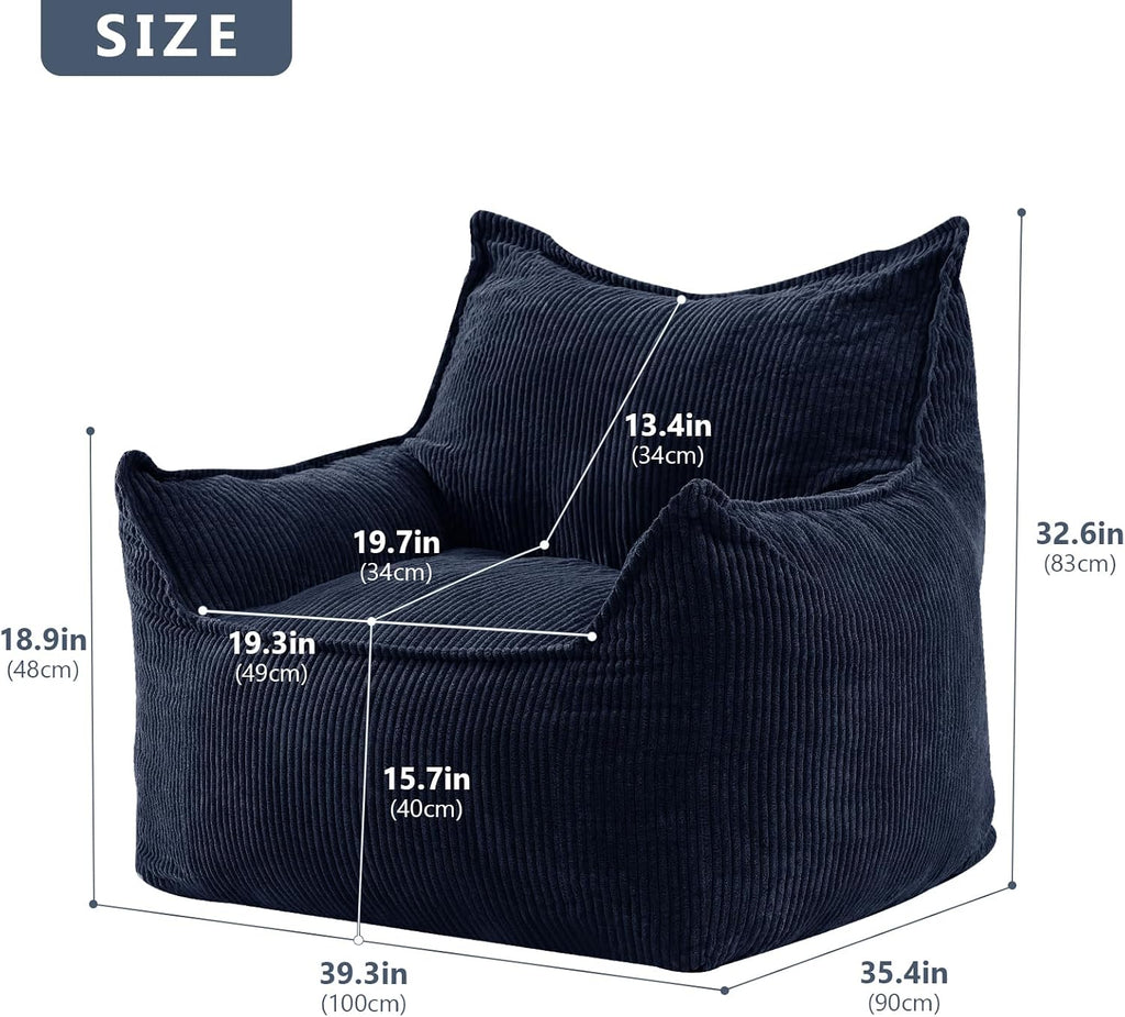 EBENCHICO Giant Bean Bag Chair Sofa for Adults Teens, Comfy Corduroy Large Bean Bag Chairs with Armrests for Bedroom Living Room, Adult BeanBag Lazy Sofa Couch Chairs with Filler Included