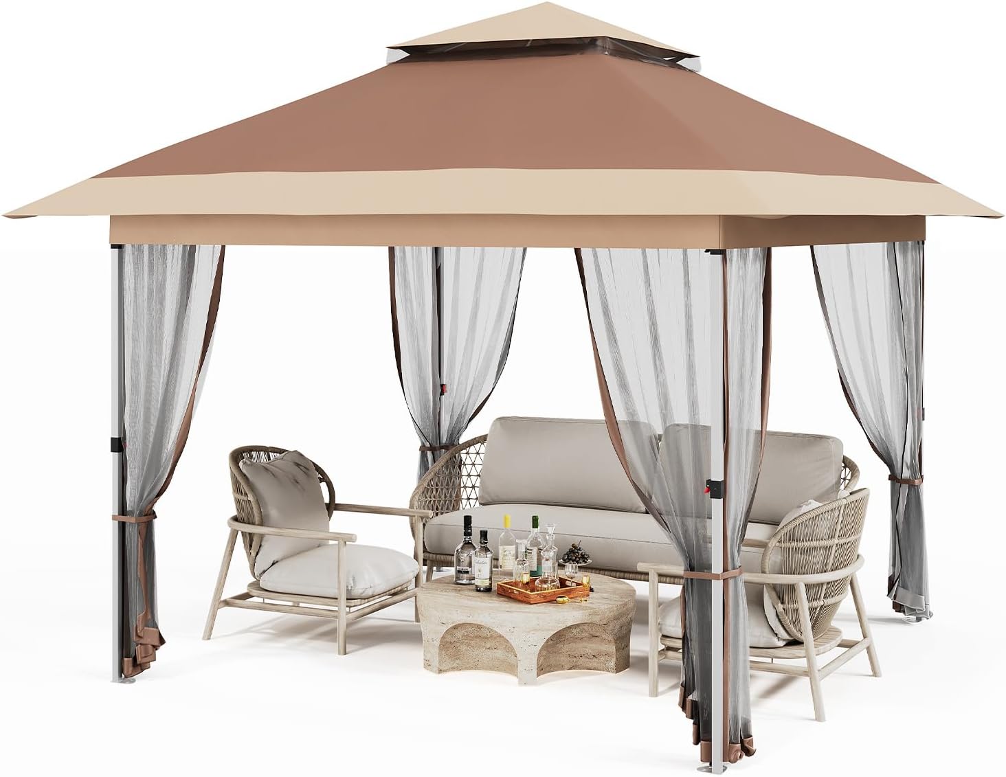 GarveeLife 10x10 Canopy Tent, Pop Up Gazebo Tent with Mosquito Netting, Outdoor Canopy with 4 Sandbags & Wheeled Bag & Height Adjustable, Pop Up Gazebo for Patio Garden Backyard Lawn Deck