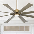 Possini Euro Design 70' Defender Modern Outdoor Ceiling Fan with Dimmable LED Light Remote Control Soft Brass Weathered Oak Blades Damp Rated for Patio Exterior House Porch Gazebo Garage Barn