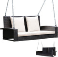 Tangkula 2-Person Wicker Porch Swing, Patiojoy Outdoor Rattan Hanging Swing Bench W/ 2 Back Cushions & 1 Seat Cushion, Sturdy Steel Chain, 800lbs Weight Capacity