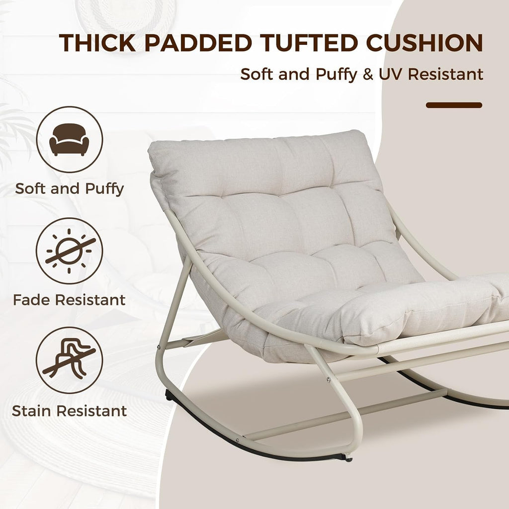 Grand patio Outdoor Rocking Chair, Metal Lounge Rocking Chair with Thick Cushion, Comfy Modern Rocker for Patio Porch Deck Backyard, Beige