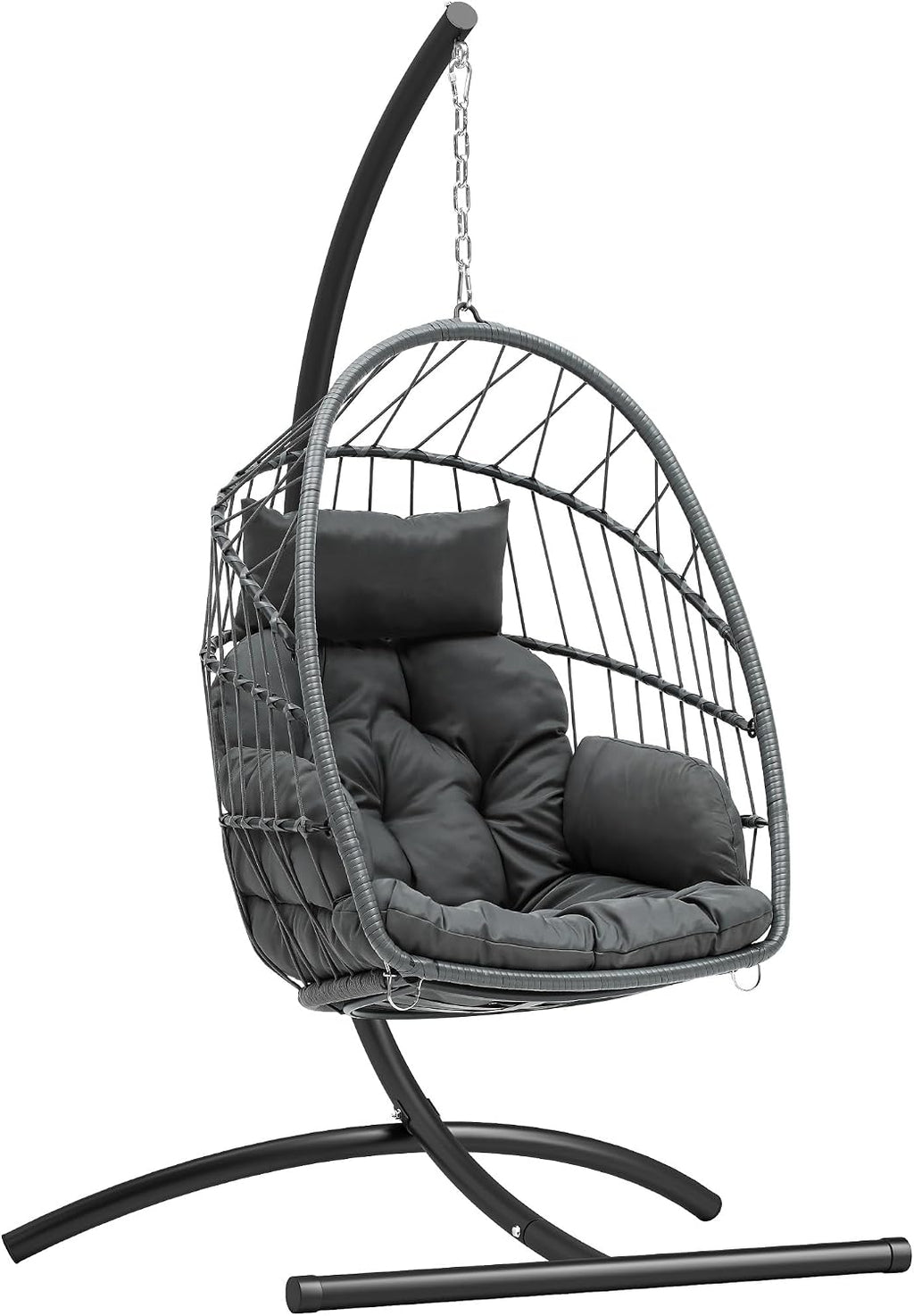 YITAHOME Hanging Egg Chair, Outdoor Patio Wicker Hammock Egg Chair Indoor with Cushion, Rattan Swing Chair 300lbs for Balcony, Garden Bedroom, Gray with Stand
