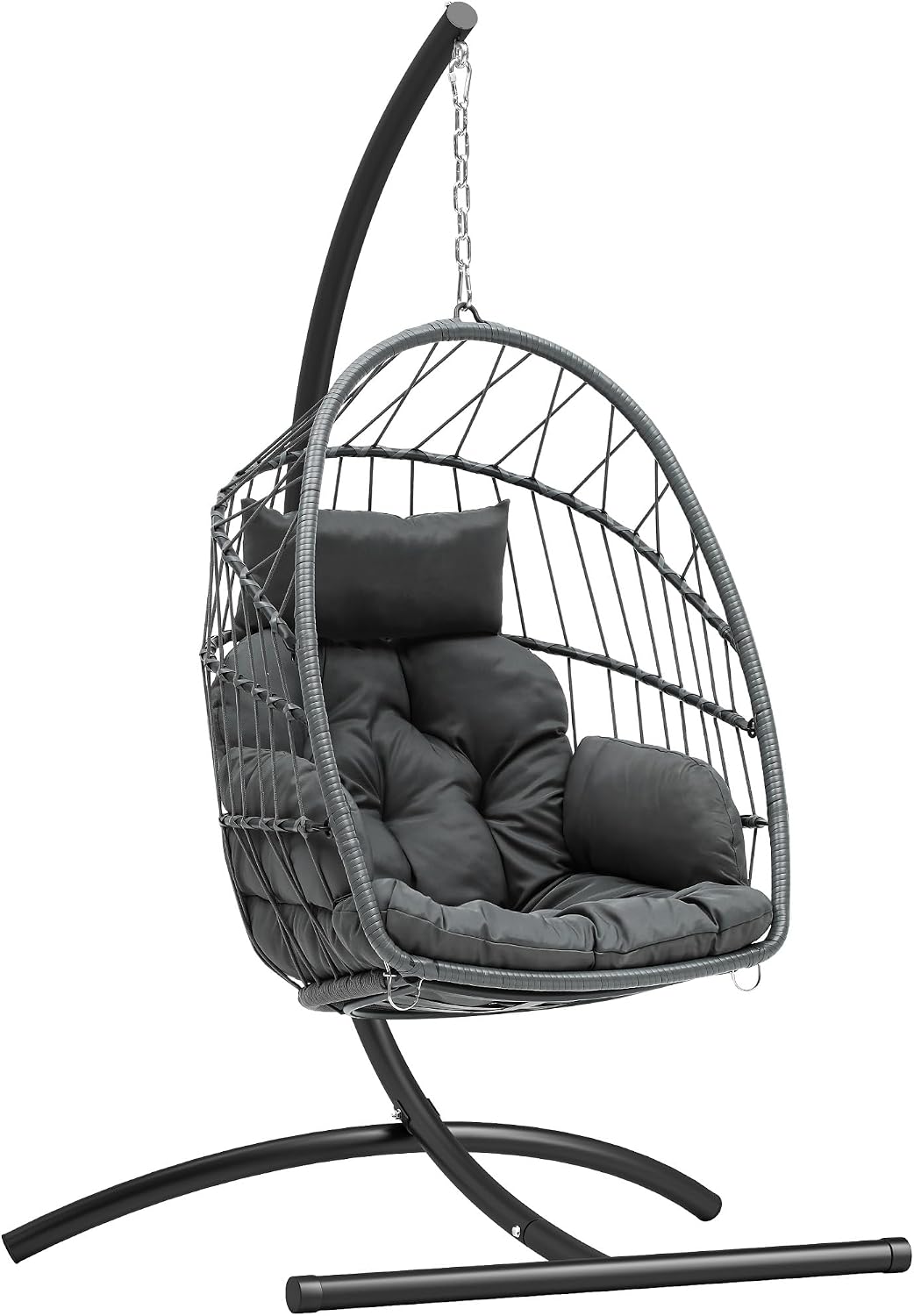YITAHOME Hanging Egg Chair, Outdoor Patio Wicker Hammock Egg Chair Indoor with Cushion, Rattan Swing Chair 300lbs for Balcony, Garden Bedroom, Gray with Stand