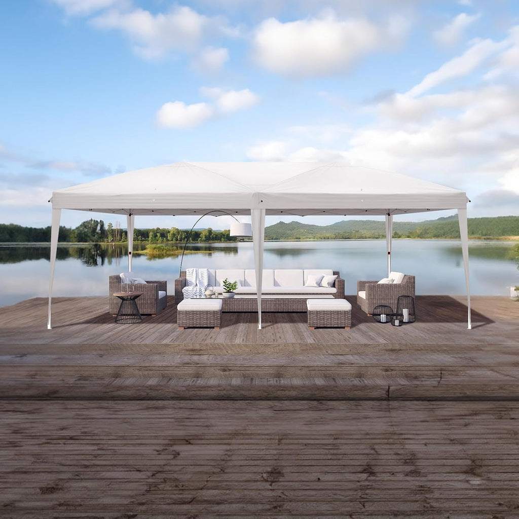 Outvita 10x20ft Pop Up Canopy Tent, Outdoor Instant Shelter Folding Canopy with Carry Bag for Commercial Events, Party, Backyard BBQ, Camping White