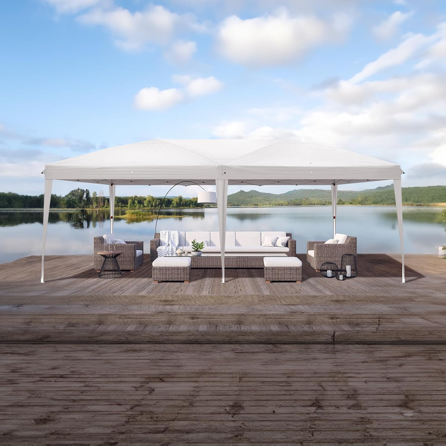 Outvita 10x20ft Pop Up Canopy Tent, Outdoor Instant Shelter Folding Canopy with Carry Bag for Commercial Events, Party, Backyard BBQ, Camping White