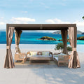Domi 10x12FT Outdoor Louvered Pergola Full Aluminum Structure,Patio Pergola with Two Independently Adjustable Roof for Backyard, Sun Shade Gzebo with Gutter System for Garden Deck(Dark Brown)
