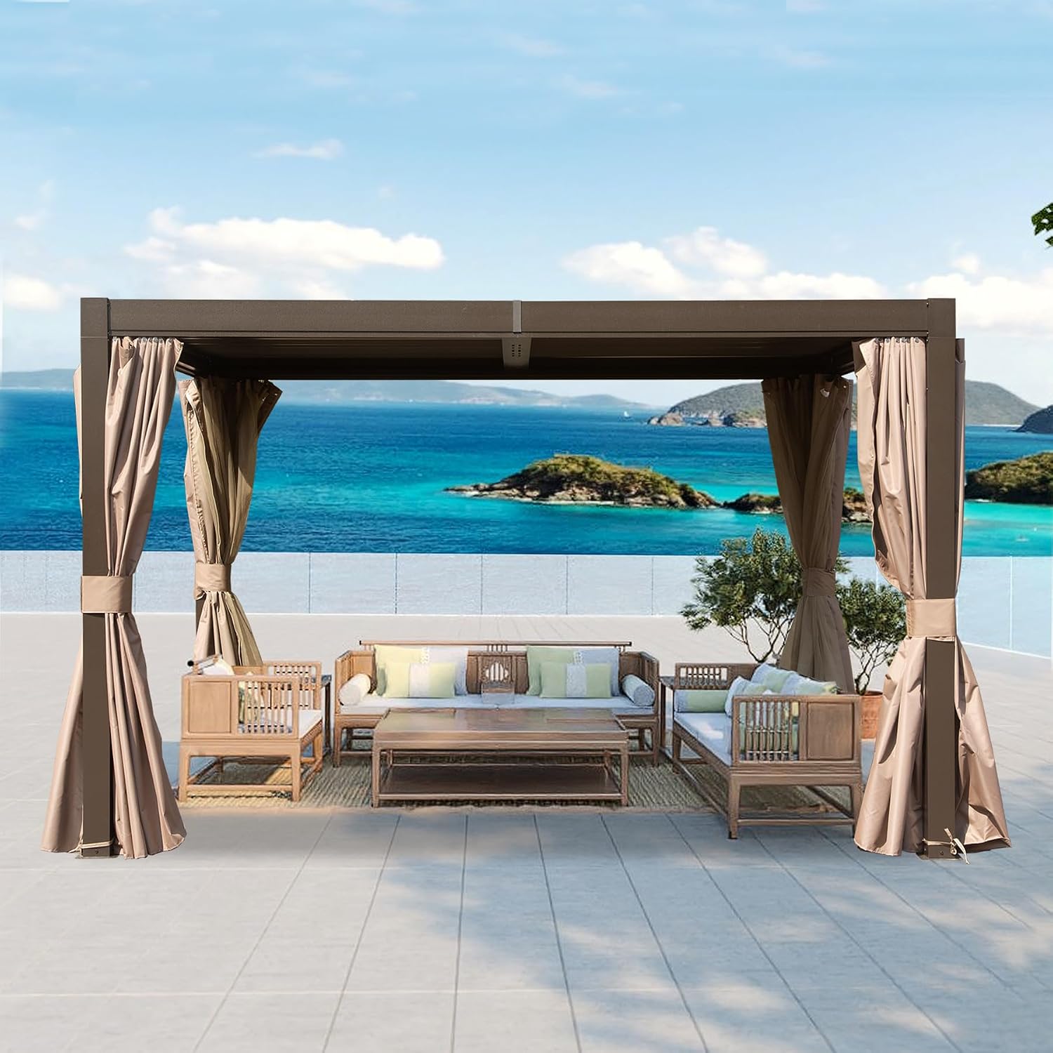 Domi 10x12FT Outdoor Louvered Pergola Full Aluminum Structure,Patio Pergola with Two Independently Adjustable Roof for Backyard, Sun Shade Gzebo with Gutter System for Garden Deck(Dark Brown)