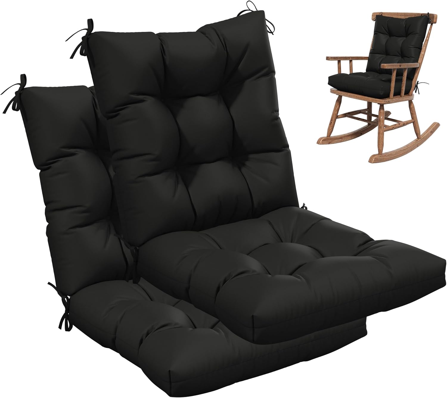 2sets Rocking Chair Cushion Set,Outdoor Patio Chair Cushions,Waterproof and Fade-Resistant Replacement Tufted Pads with Ties for Indoor Outdoor Rocker/Patio/Swing Chair,42 x 21 x 5 Inches