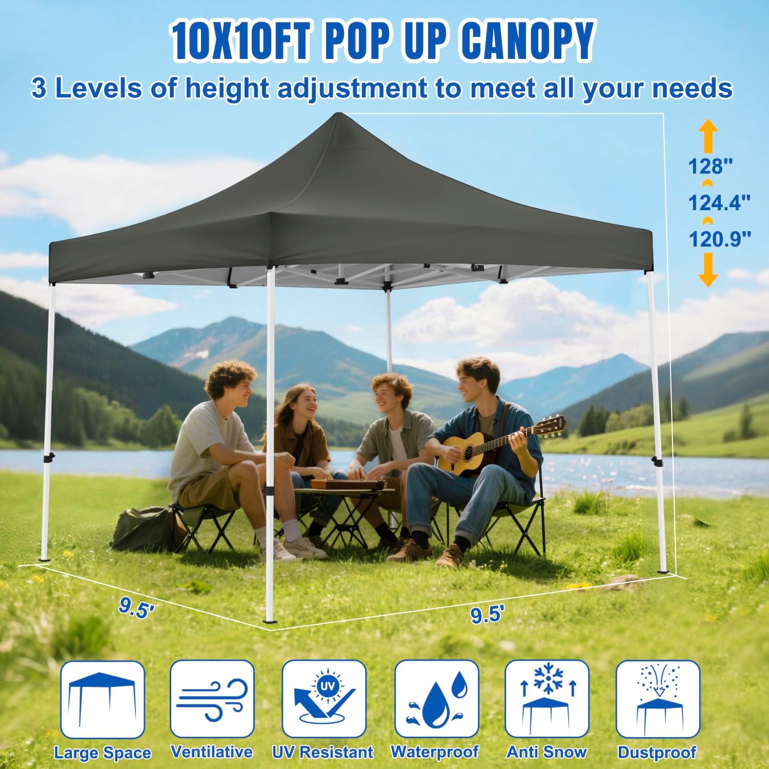Yesker 10x10 Pop Up Canopy Tent with 4 Sidewalls Portable Folding Outdoor Canopy Easy Setup Gazebo Waterproof Instant Popup Shelter Tent w Wheeled Carry Bag sandbags for Events Parties Camping, Gray
