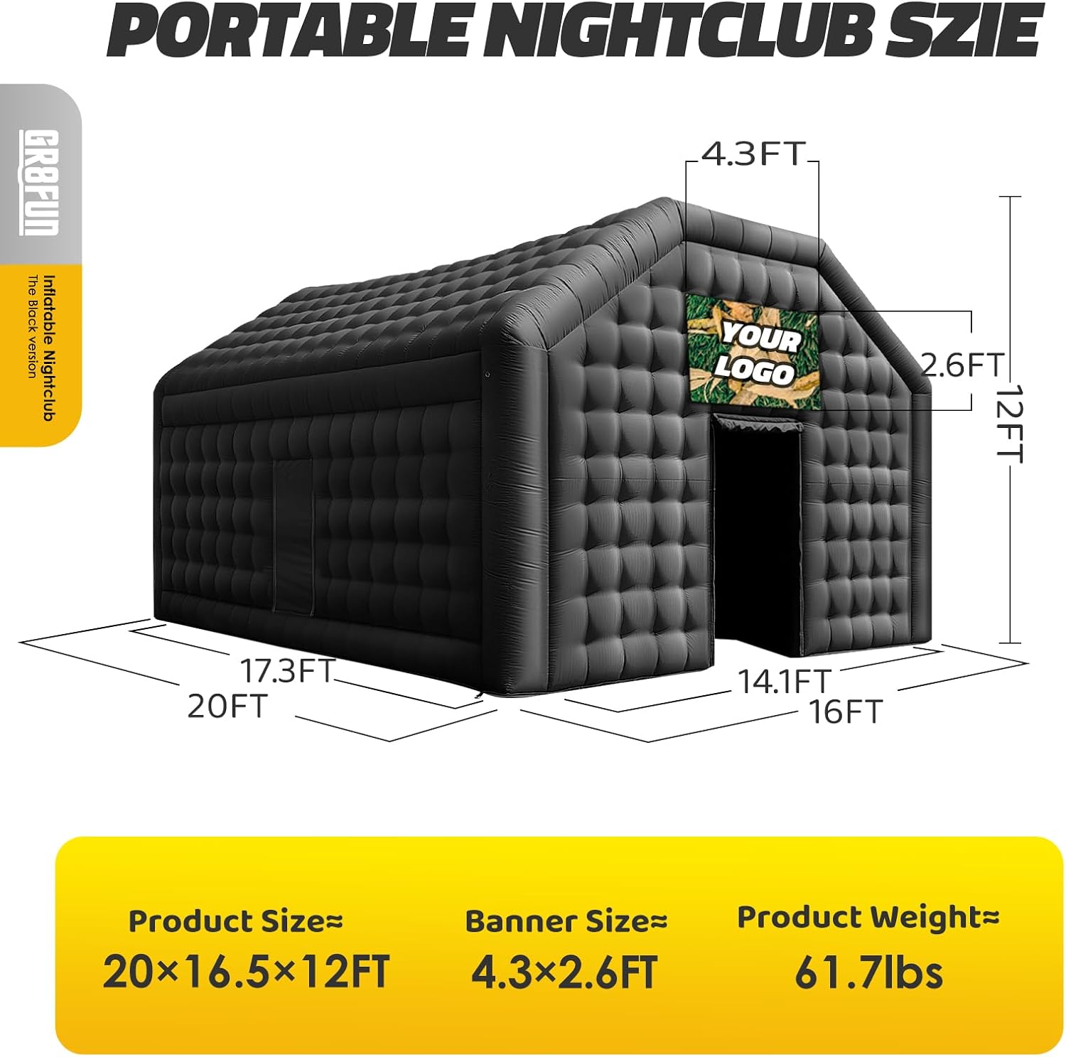 Large Inflatable Nightclub Tent 20X16.5X12Ft with Blower, Black Party Tent, Gazebo Event House for Wedding, Backyard Party, Birthday Celebration