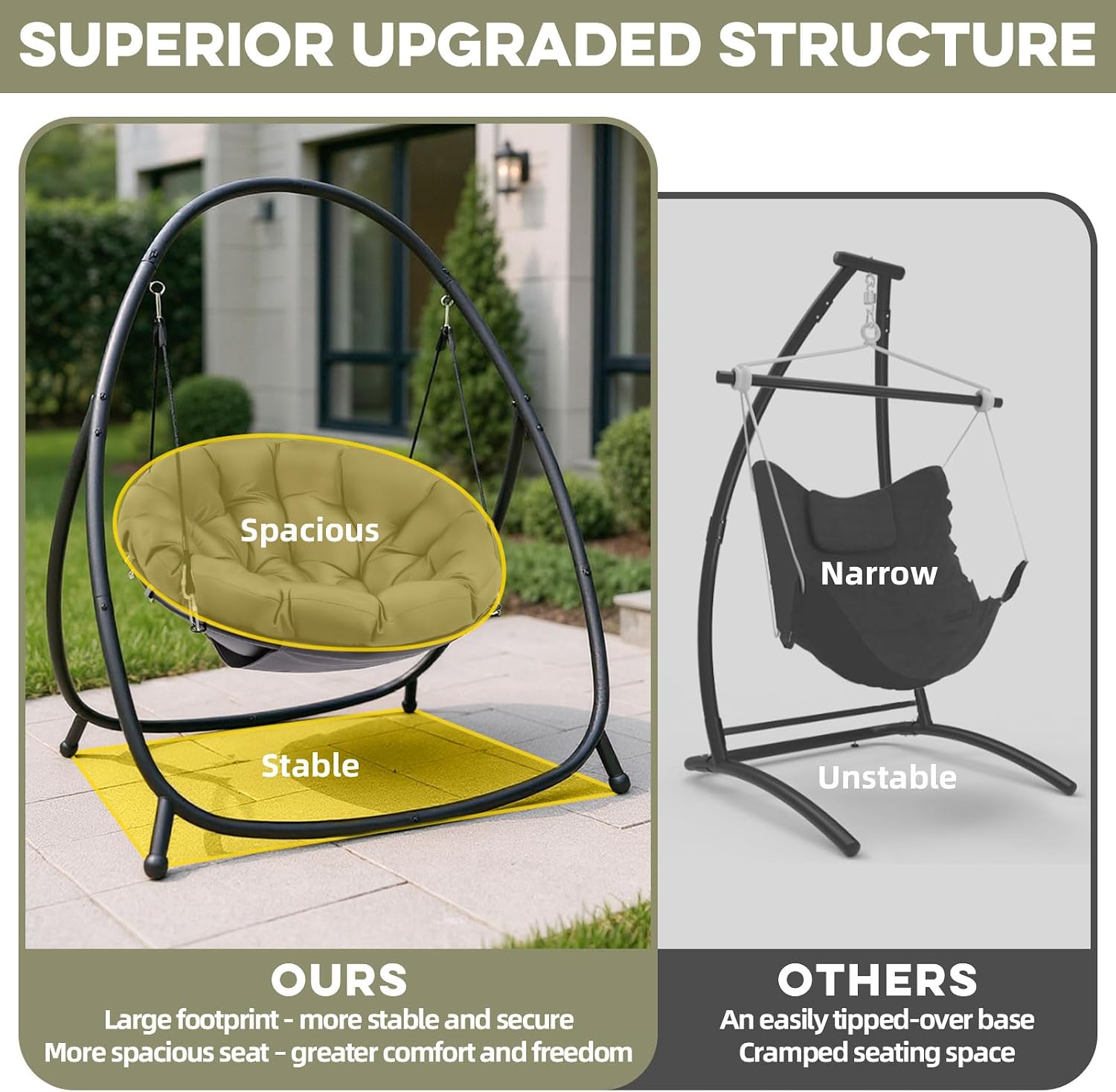 ZZW Hammock Hanging Chair with Stand Round-Shaped Swing Chair Indoor with Padded Cushion for Outdoor Bedroom Patio Balcony