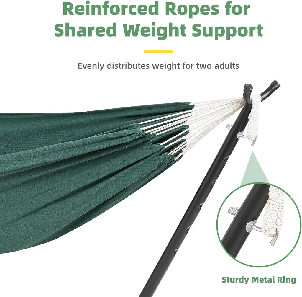EchoSmile Double Hammock with Detachable Stand - 480 lbs Heavy Duty 2 Person Adjustable Hooks Indoor Outdoor Stand Hammock Durable Steel Frame, Green