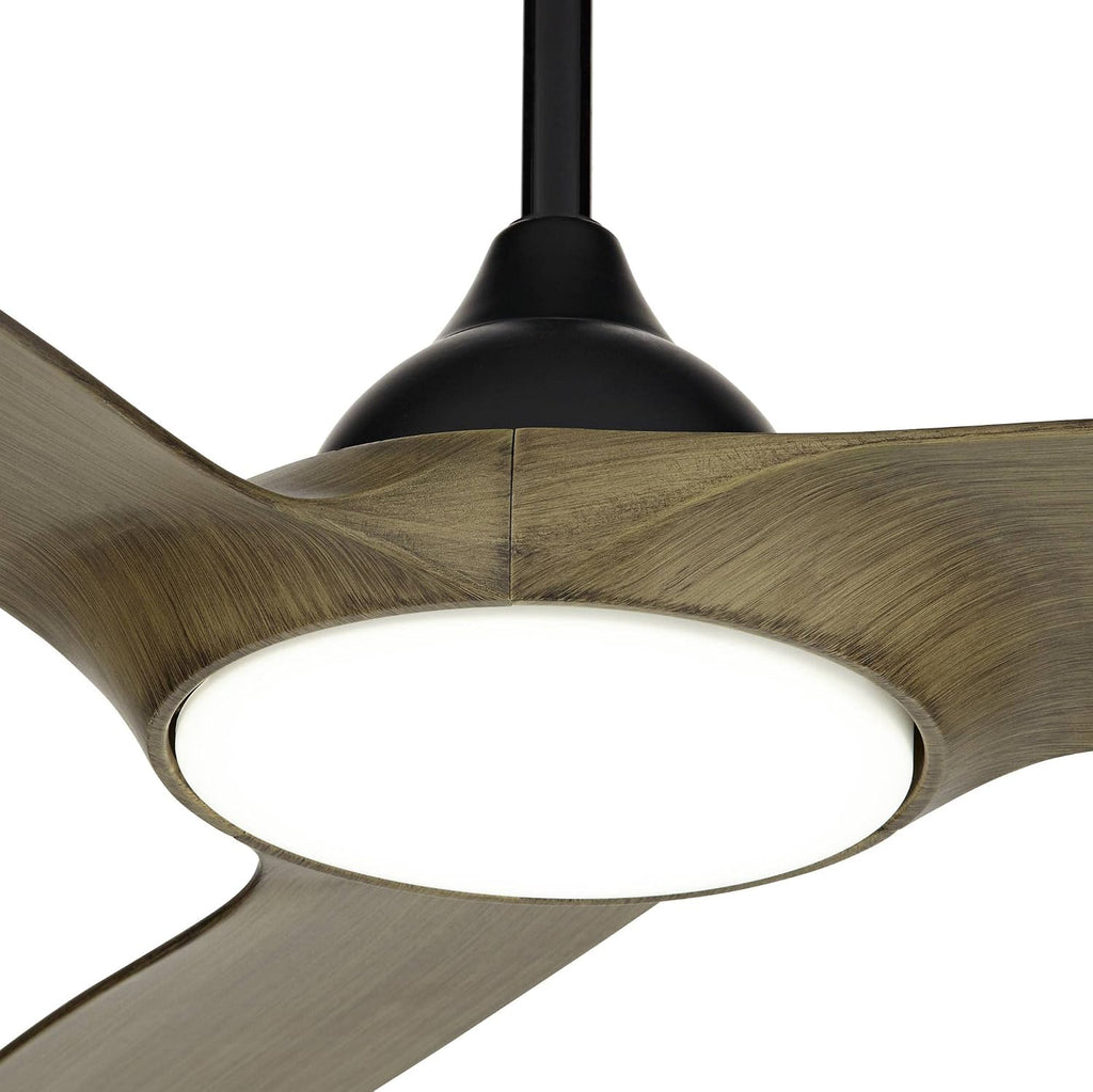 Casa Vieja 56' Olympia Modern 3 Blade Outdoor Ceiling Fan with LED Light Remote Control Matte Black Light Wood Damp Rated for Patio Exterior House Home Porch Gazebo Garage Barn