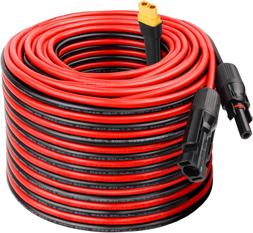 MOOKEERF Solar to XT60 Extension Cable 10AWG 100FT Solar Connector to XT60 Adapter Cable for Solar Panel to Portable Power Station Solar Generator Battery Pack