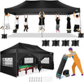 COBIZI 10x20 Canopy with Sidewalls, Heavy Duty Party Tent Pop up Canopy, Tents for Parties, Wedding, Outdoor Easy up Foldable Portable Canopy Tent with Wheeled Bag, Black(Windproof Upgrade)
