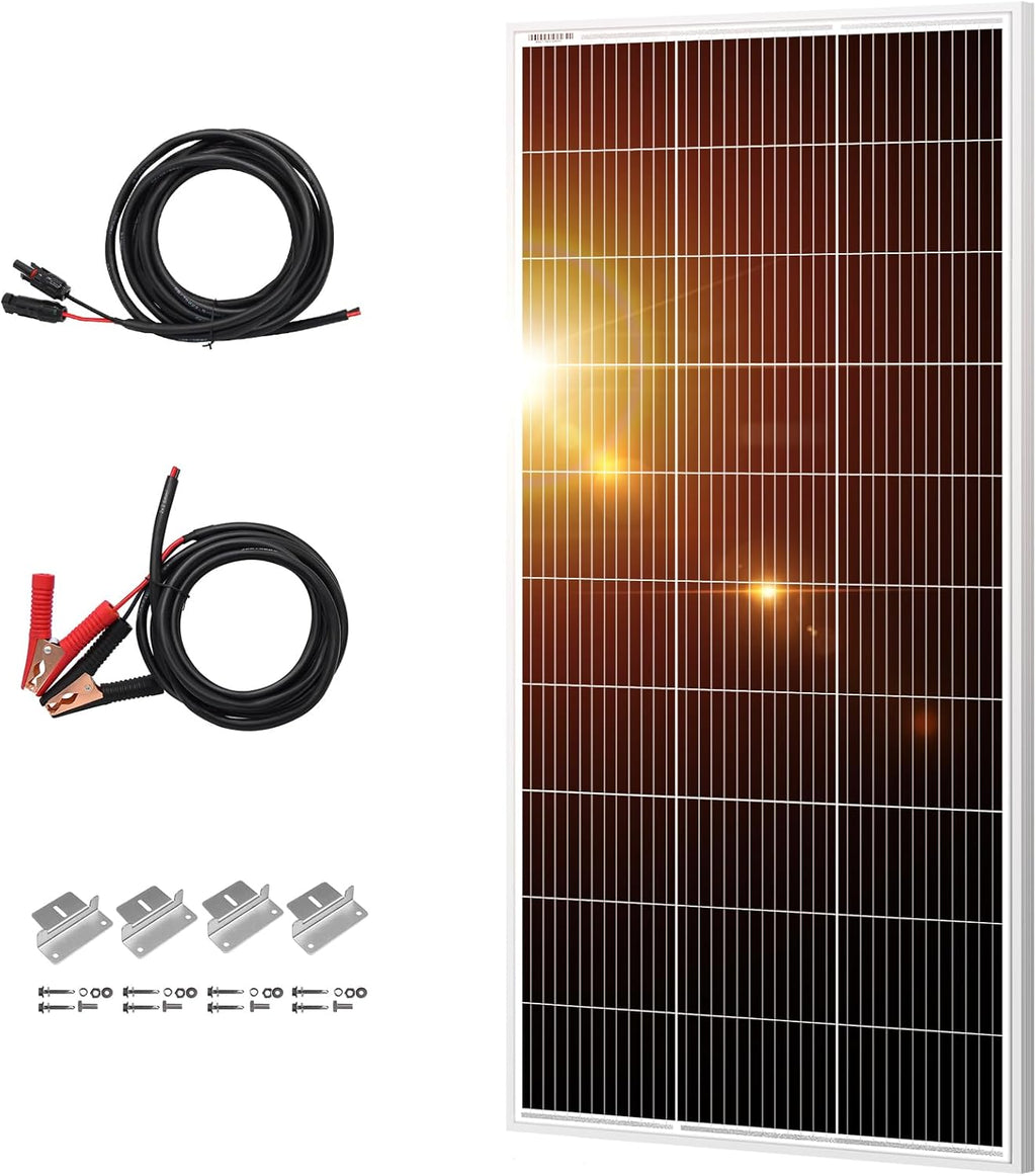 DOKIO 200W 18V Solar Panel Kit Monocrystalline with Aluminum Frame and MC4, Mounting Brackets, Alligator Clips & 5m Cable for RV, Boat, Roof, Cabin, Off-Grid (Controller Required)