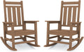 KINGYES Oversized Outdoor Rocking Chair Set of 2, All-Weather Patio Rocking Chairs for Porch, HDPE Outdoor Patio Rockers with High Back & Wide Seat for Garden, Lawn, Brown