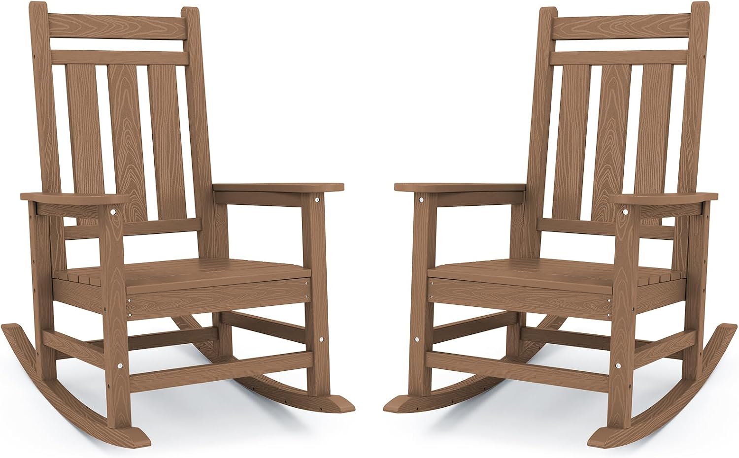 KINGYES Oversized Outdoor Rocking Chair Set of 2, All-Weather Patio Rocking Chairs for Porch, HDPE Outdoor Patio Rockers with High Back & Wide Seat for Garden, Lawn, Brown