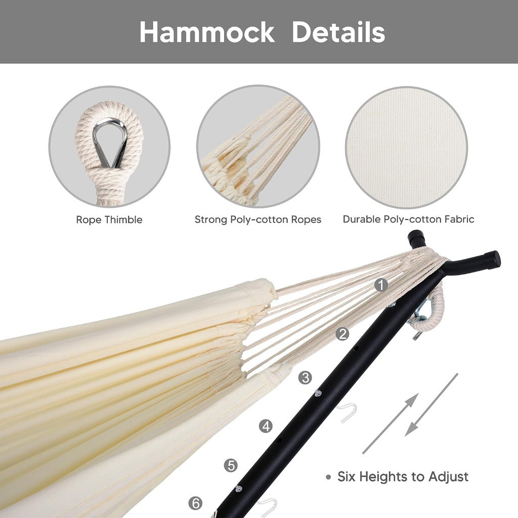 SUNCREAT 2-in-1 Hammocks Convertible Portable Double Hammock with Stand, Outdoor Hammock with Stand Included, Patented, Natural