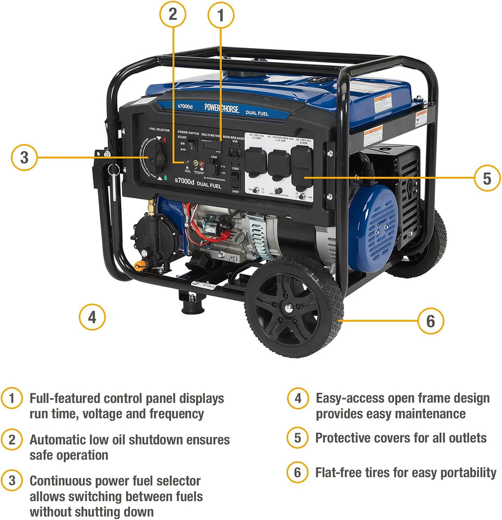 Powerhorse Portable Generator with Electric Start, 7000 Watts