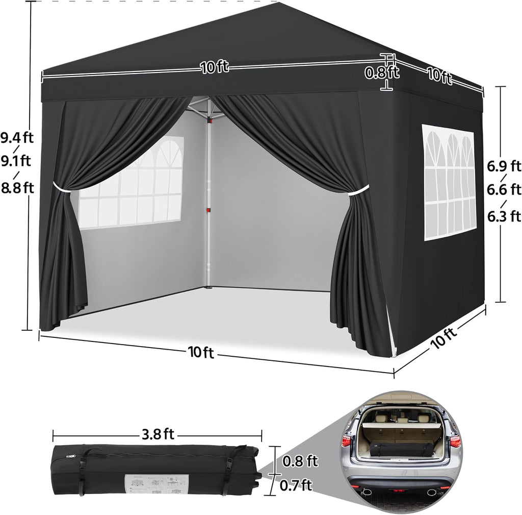 Yaheetech 10x10 Pop Up Canopy with 4 Removable Sidewalls, Portable Enclosed Instant Tent, Waterproof Outdoor Tent, Beach Sun Shelter with 4 Sandbags, 12 Stakes & 4 Ropes, Black