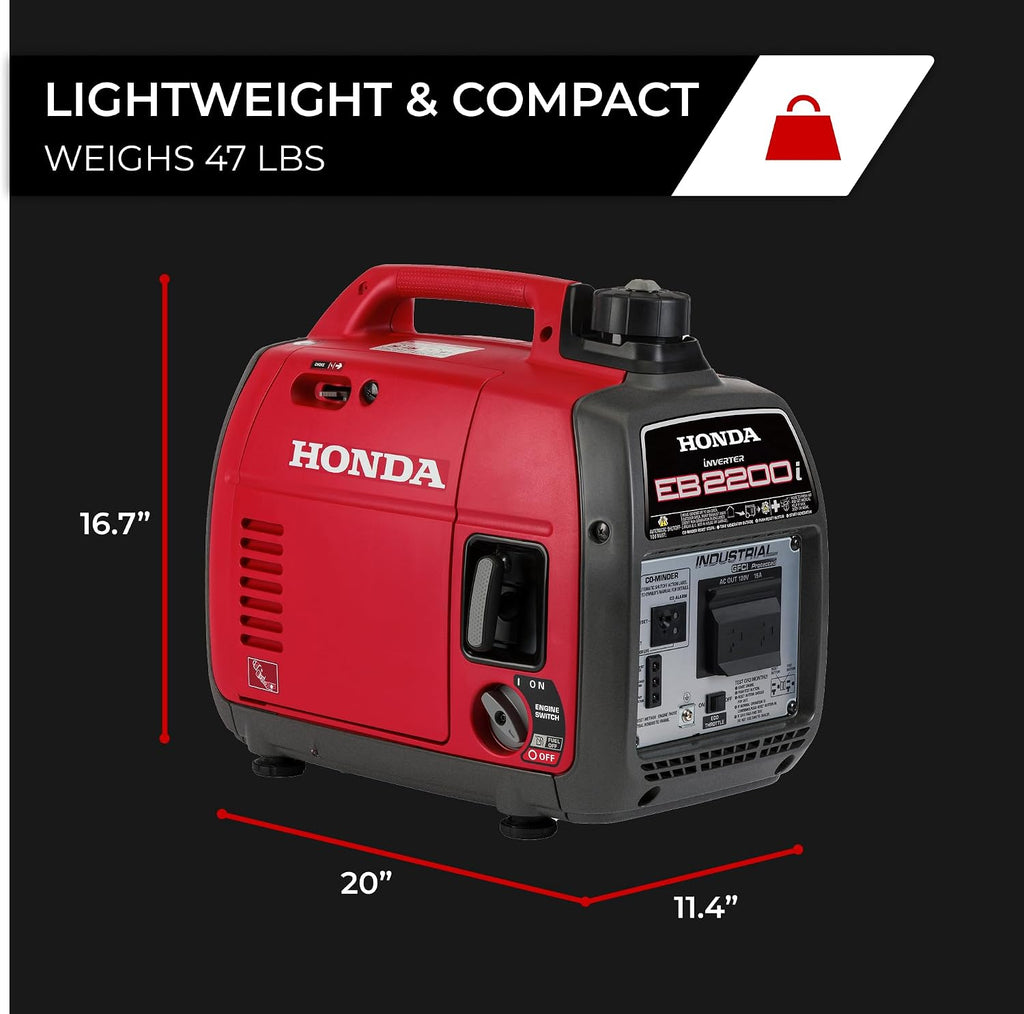 Honda EB2200i 2200 Watt Inverter Generator, Super Quiet 120V Gas Powered OSHA-Compliant Outdoor Portable Generator for Construction Site or Backup Power Supply, Up to 8.1 Hour Run Time (EB2200ITAN)