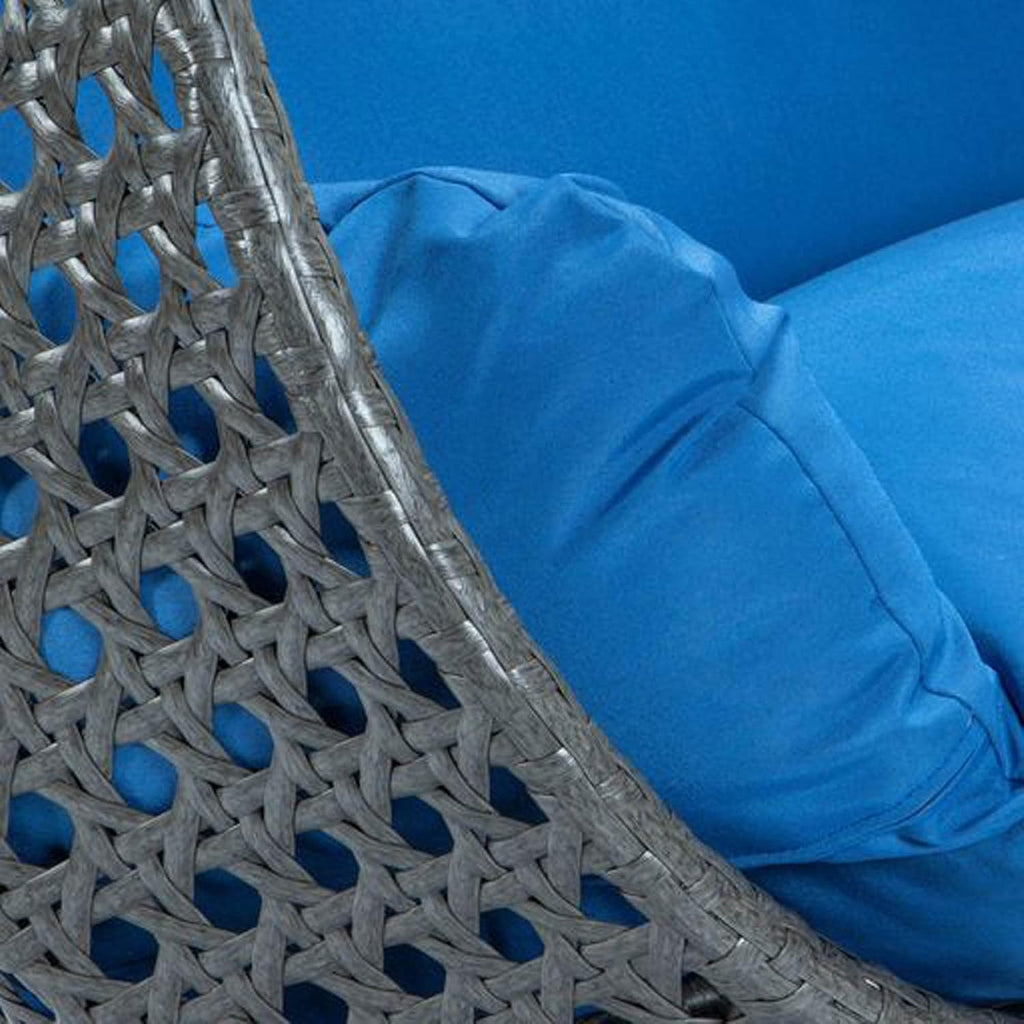 LeisureMod 2 Person Wicker Hanging Egg Chair with Stand & UV-Resistant Cushions for Indoor/Outdoor, Patio, Lounge, Hammock Seat, Blue