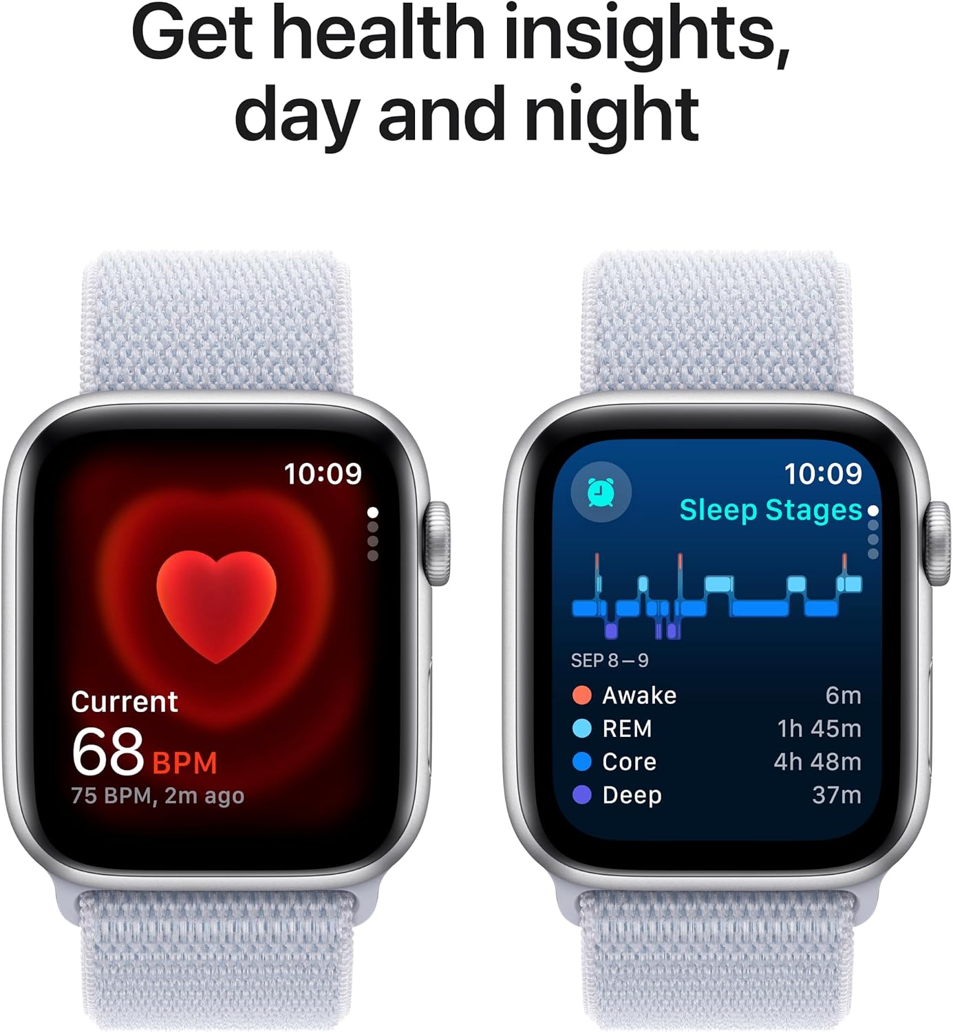 Apple Watch SE (2nd Gen) [GPS 44mm] Smartwatch with Silver Aluminum Case with Winter Blue Sport Loop. Fitness & Sleep Tracker, Crash Detection, Heart Rate Monitor, Carbon Neutral