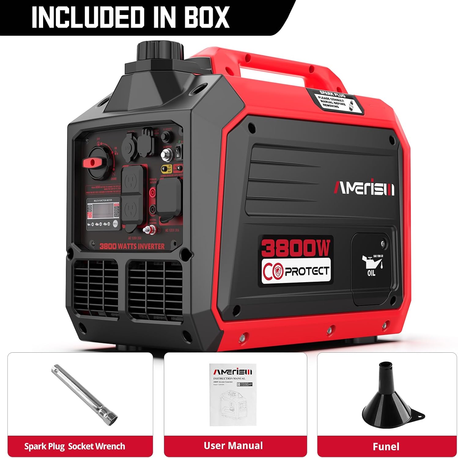 AMERISUN 3800 Watt Portable Inverter Generator with CO Protect, Super Quiet Generator for Home Use, Camping, RV and Trailer, Gas Powered, EPA Compliant
