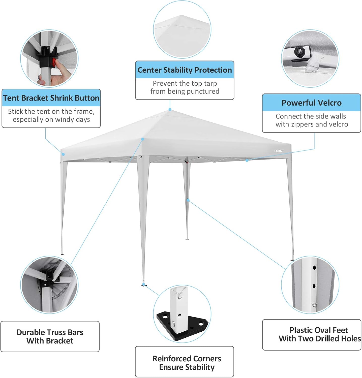 COBIZI 10'x10' Pop Up Canopy Tent Straight Leg Commercial Instant Canopy Pop Up Canopy with Sidewalls Outdoor Sun Shade Event Tent for Camping Garden Party Beach, Canopy Bags x1, (Off White)