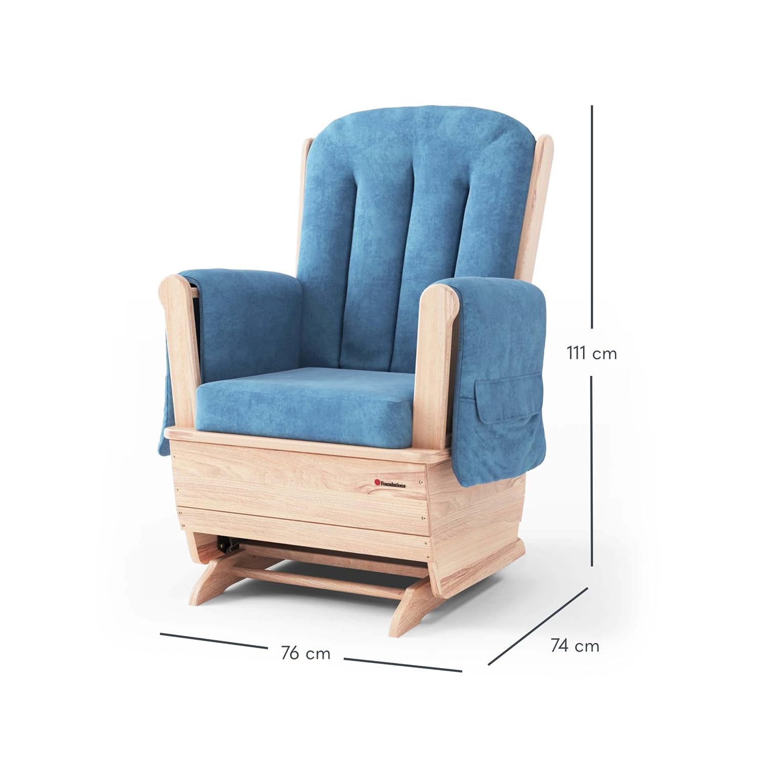Foundations SafeRocker Standard Glider Rocker - Baby Feeding and Rocking Chair for Nursery, Daycare Environment - Nursery Rocking Chairs with Wood Skirt Base - Blue Microfiber