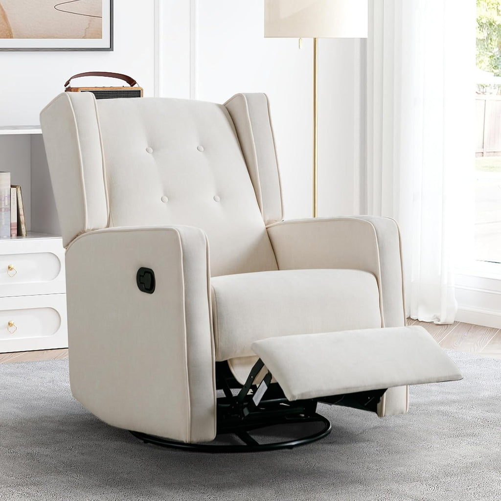 CANMOV Swivel Rocker Recliner Chair, Rocking Chair Nursery Glider Recliner, Manual Glider Chair for Nursery, White