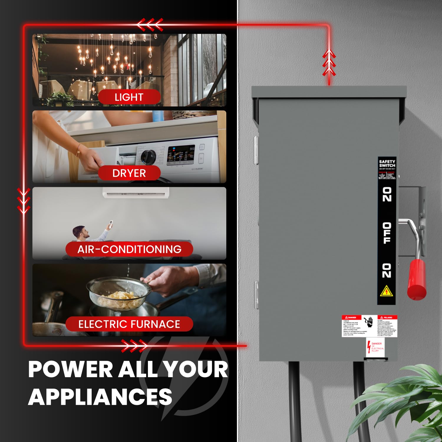 200A Manual Generator Transfer Switch,120/240 Volt, 48000W Heavy Duty Transfer Switches for Home Generator, Double-Throw Safety Switch for Outdoor and Indoor, Grey