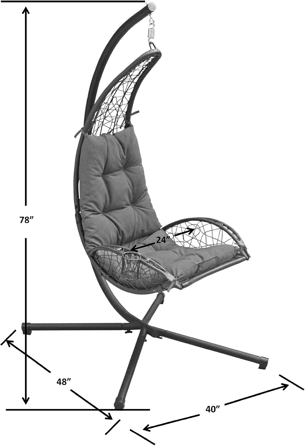 Cushioned Rattan Wicker Hanging Chair with Stand
