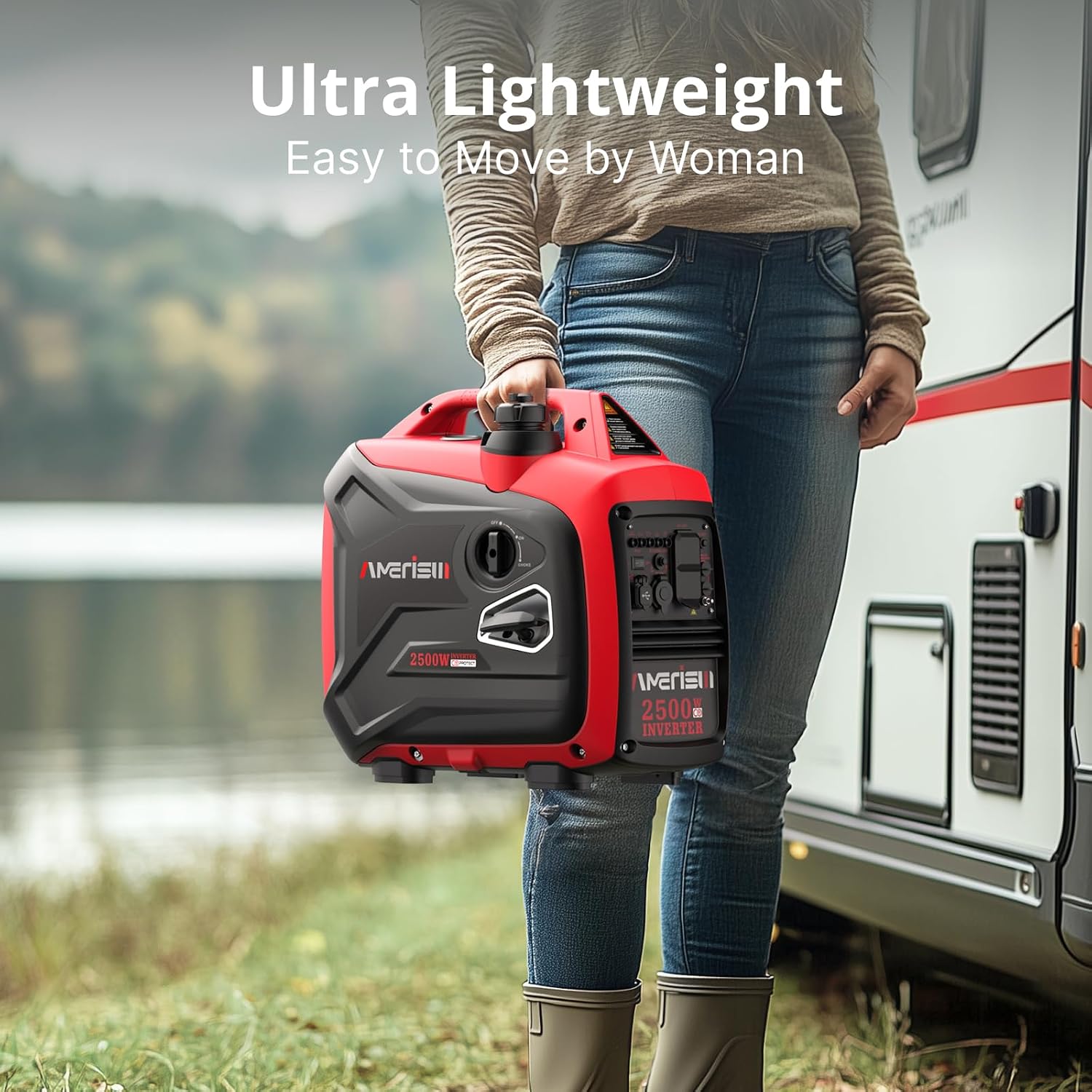 AMERISUN Portable Inverter Generator 2500W Gas Powered, Long Runtime Gas Generator for Home Backup, Emergency, Camping, EPA Compliant