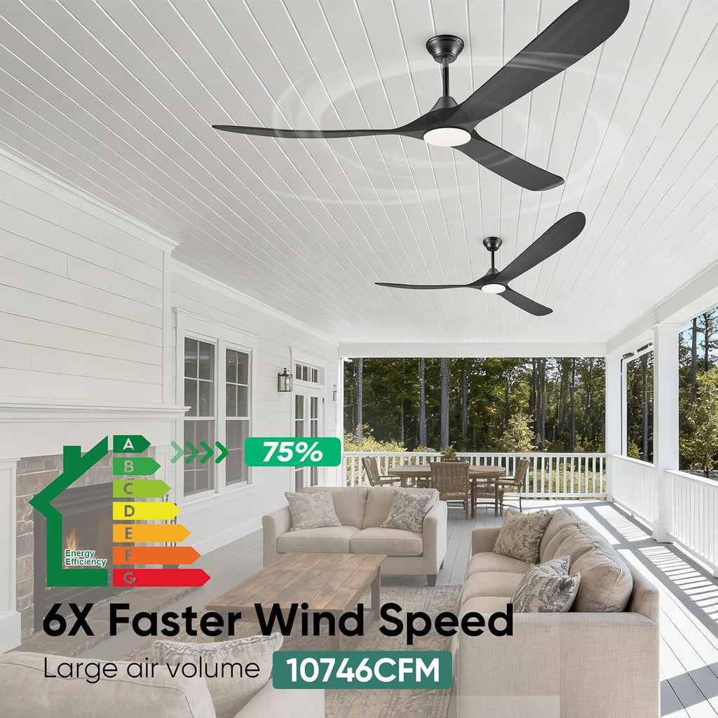 82' Large Indoor Outdoor Ceiling Fan with Light - Remote/App/Alexa Control, 3 Wood Blade, High CFM Quiet Energy Efficient Reversible, Damp-rated for Patios Porch Garage Shop, Modern Black Industrial