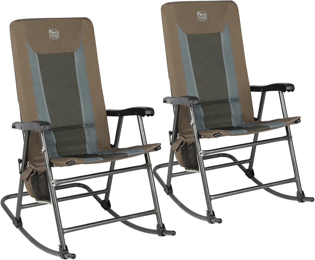 TIMBER RIDGE Outdoor Folding Rocking Chair, 29' Padded High Back Neck & Back Support, Hard Armrests for Easy Stand Up, Stable Steel Frame Supports 300 lb, Quick Fold for Patio, Lawn & RV Camping,Brown