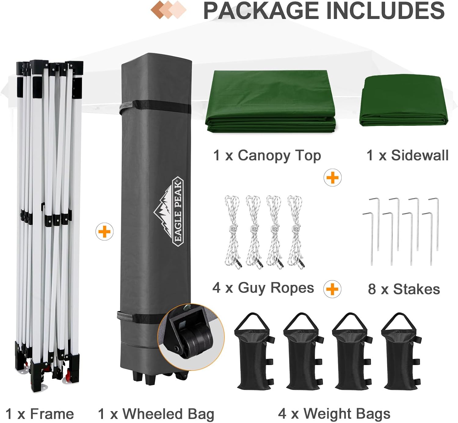 EAGLE PEAK Commercial Canopy 12x12 Pop Up Canopy Tent with 1 Sidewall, Easy Setup Heavy Duty Instant Event Shelter for Vendors & Markets, Outdoor Sun Shade, Green