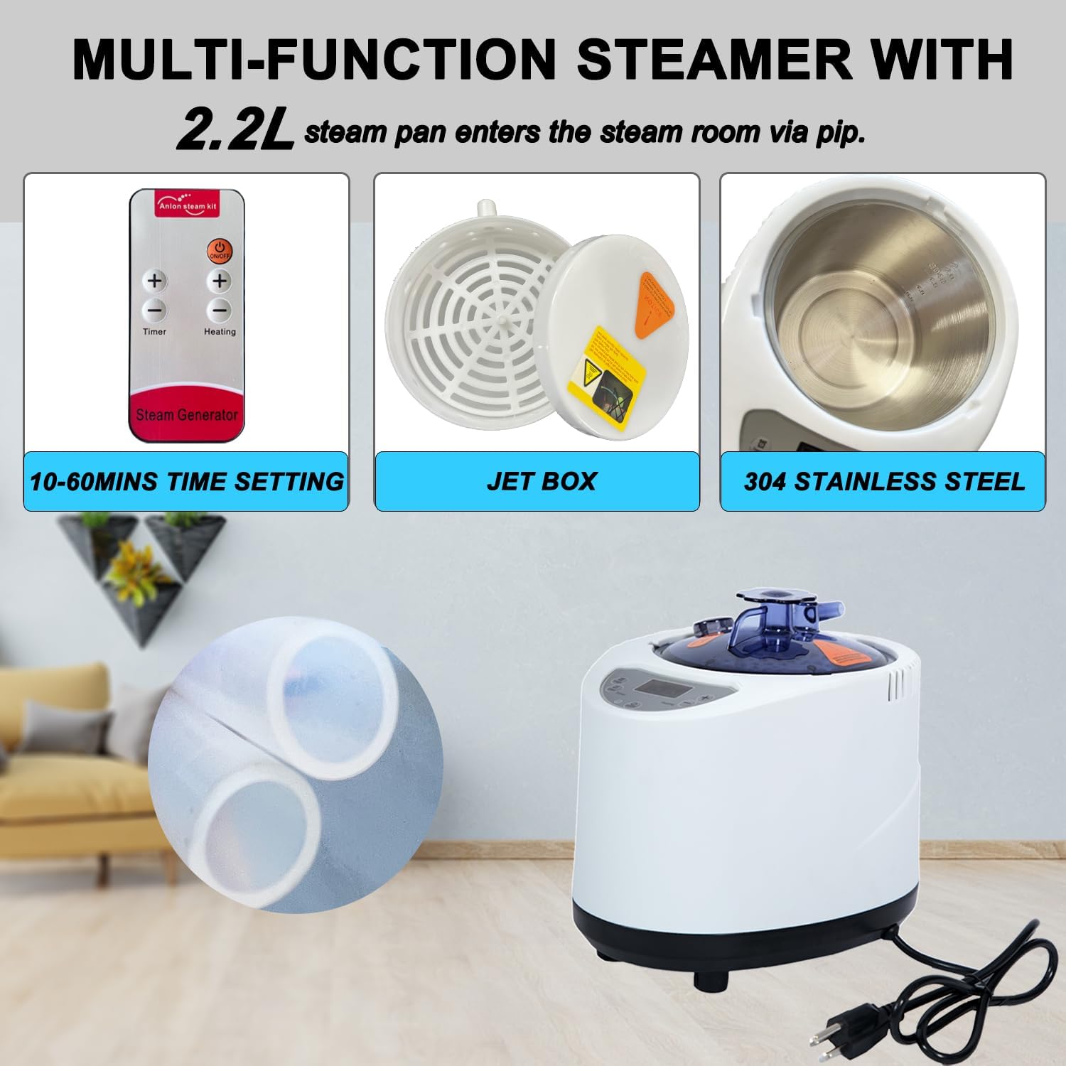 Foldable Portable Steam Sauna, Personal Sauna Tent for Home SPA with 1000w 2.2L Steamer, Folding Chair, Remote Control, Black