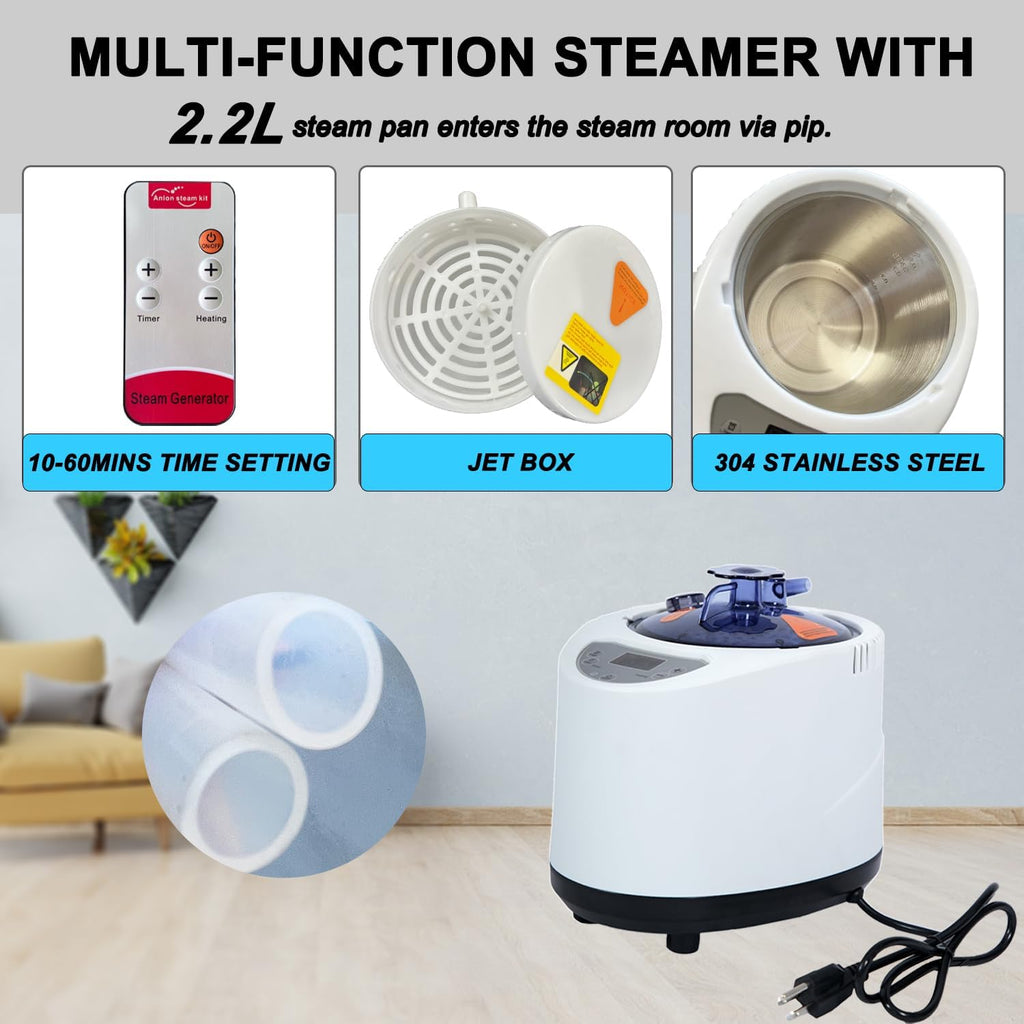 Foldable Portable Steam Sauna, Personal Sauna Tent for Home SPA with 1000w 2.2L Steamer, Folding Chair, Remote Control, Gray