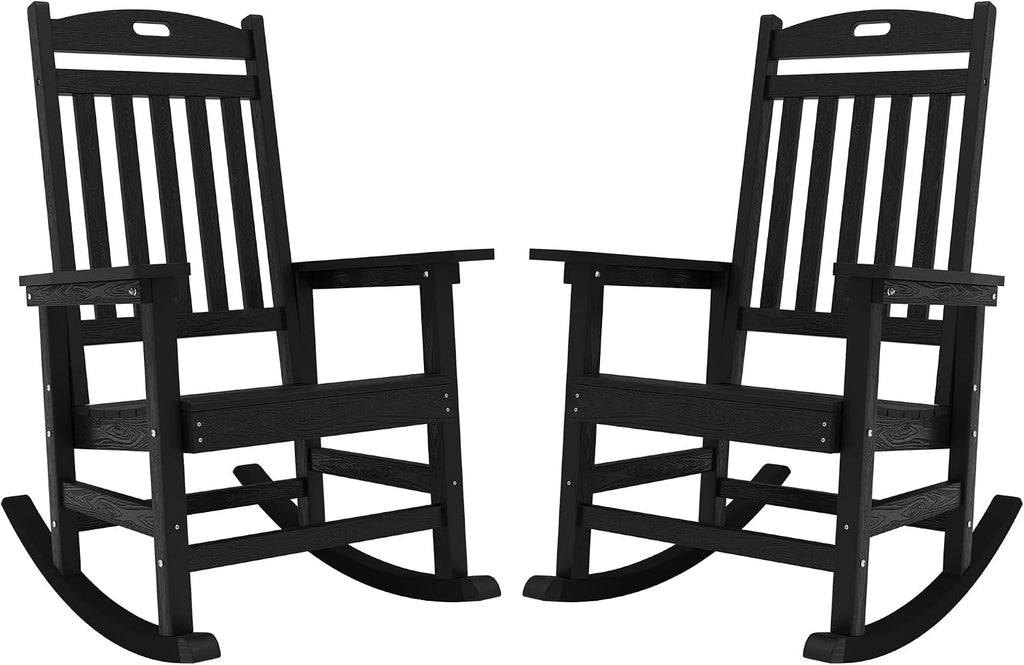 YEFU Outdoor Rocking Chairs Set of 2: Porch Rocking Chairs-Outdoor Patio Rockings Chair-Oversized Rocker Chair-All Weather Poly Rocker Lawn Chair for Adult-Seat Area 22'x21'-Backrest Height 31'-Black