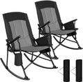 Romswi 2 Pack High Back Portable Rocking Chair with Hard Armrests, Oversized Folding Rocker Camping Chairs for Outdoor, Heavy Duty 400 lbs Patio Lawn Chairs