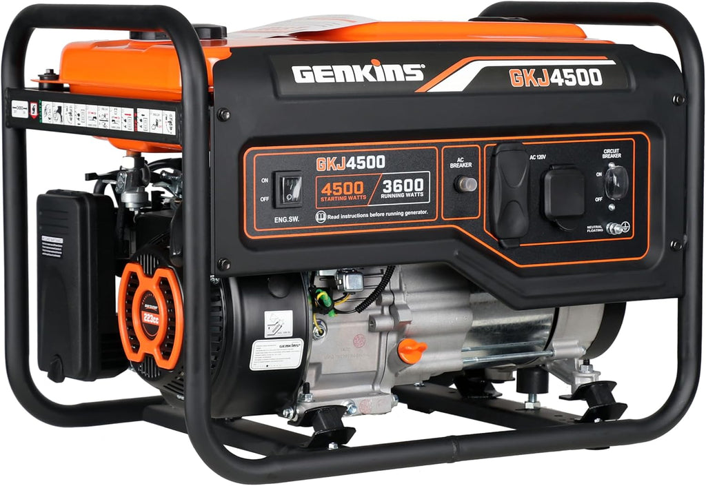 Genkins 4500 Watt Portable Generator 4 Stroke 233 cc Engine Gas Powered Open Frame