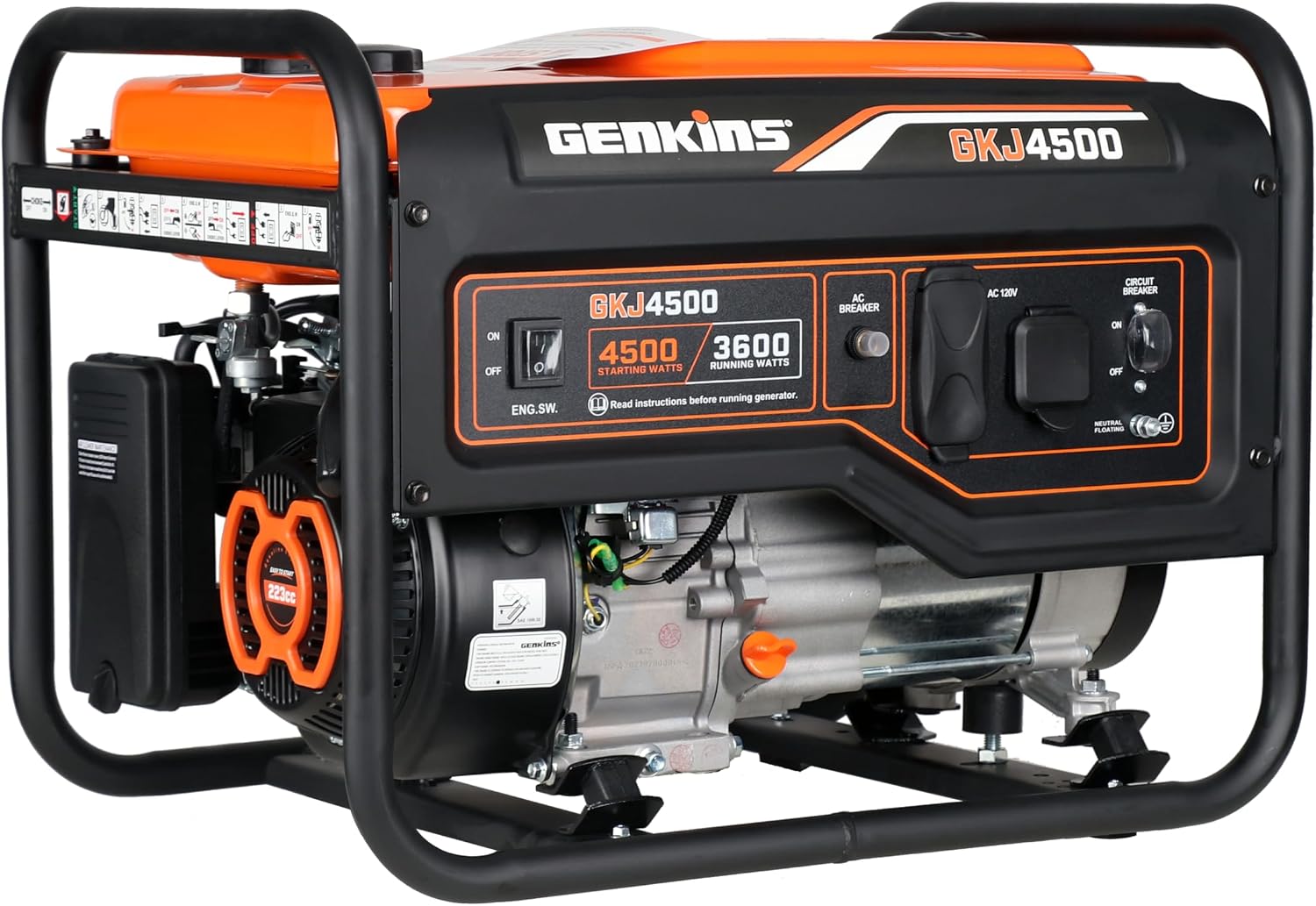 Genkins 4500 Watt Portable Generator 4 Stroke 233 cc Engine Gas Powered Open Frame