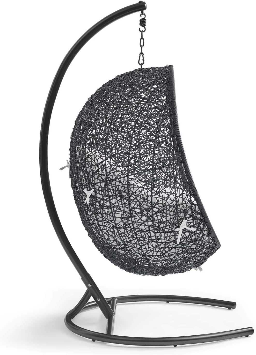 Modway Encase Wicker Rattan Outdoor Patio Porch Lounge Egg Swing Chair with Stand in White