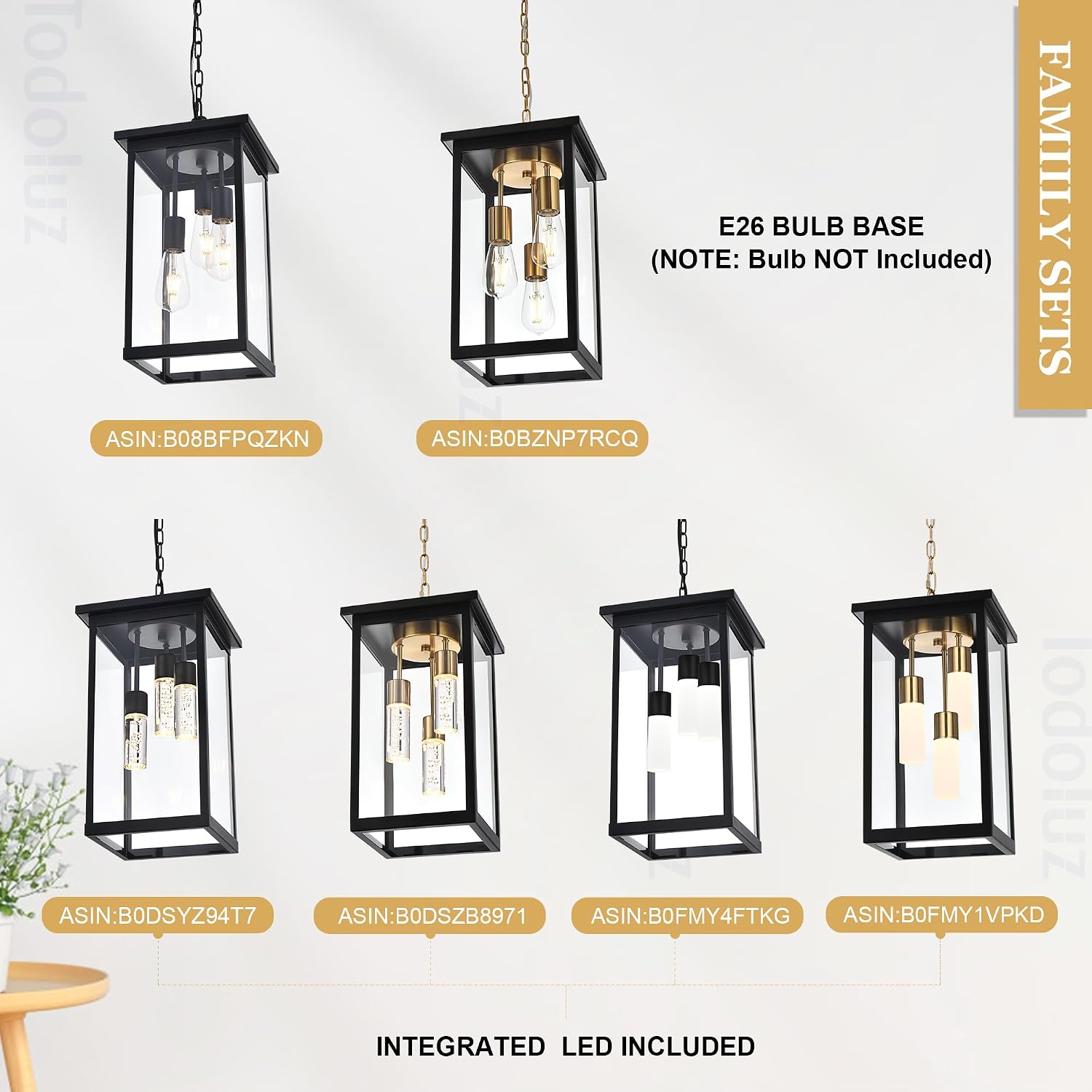 TODOLUZ 3-Light Large Outdoor Pendant Light with Frosted Coloum, 5CCT Dimmable Exterior Chandelier Hanging Porch Lighting (3000K/3500K/4500K/5000K/6000K)