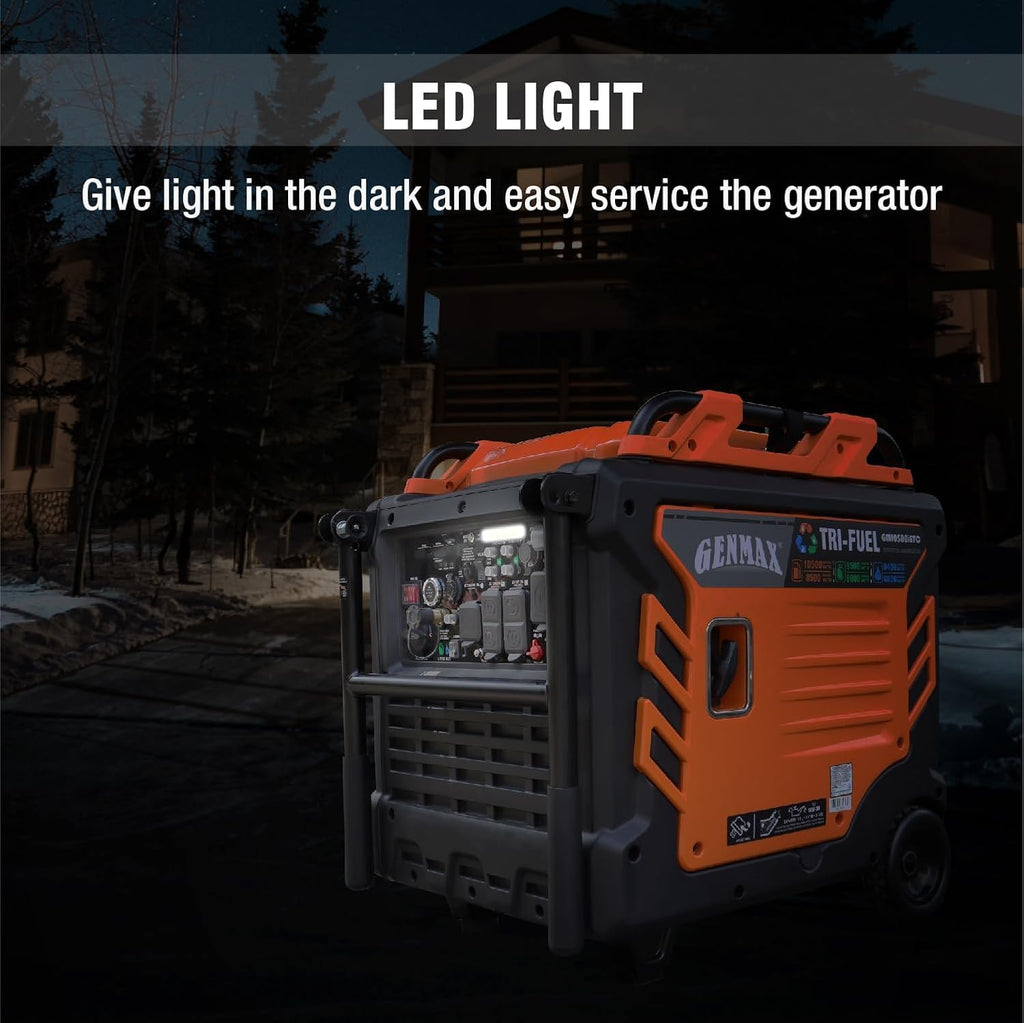 GENMAX Tri Fuel Generator,10500-Watt 458cc Tri Fuel Gasoline Propane Natural Gas Portable 50A Generator with Remote Start,Ideal for Home backup power.